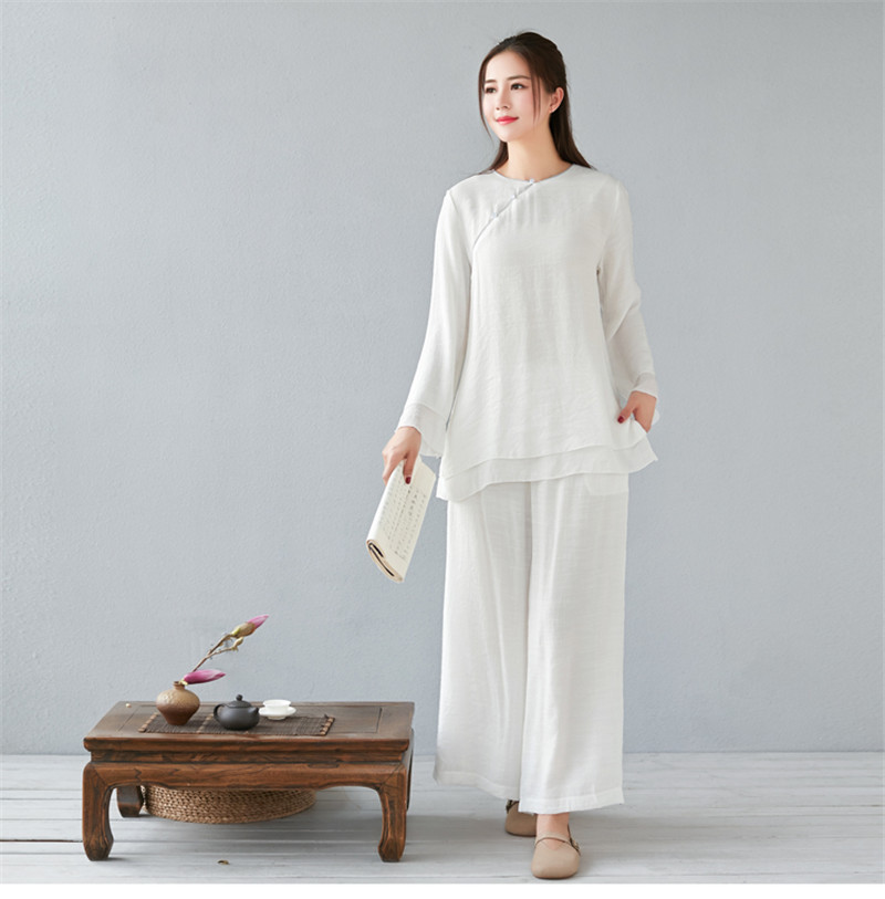 Women's Literary Fan Cotton and Linen Zen Clothing Two-piece Suit