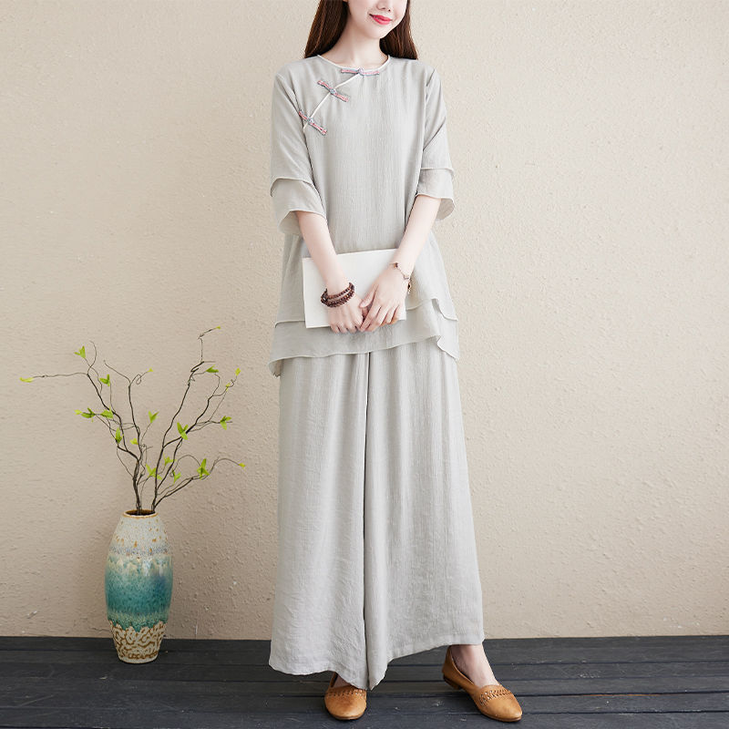 Women's Chinese Style Zen Cotton And Linen Cheongsam Suit - Image 4